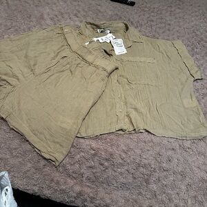 Salty Lemon nude  Button-Up Shirt and Shorts Set size L